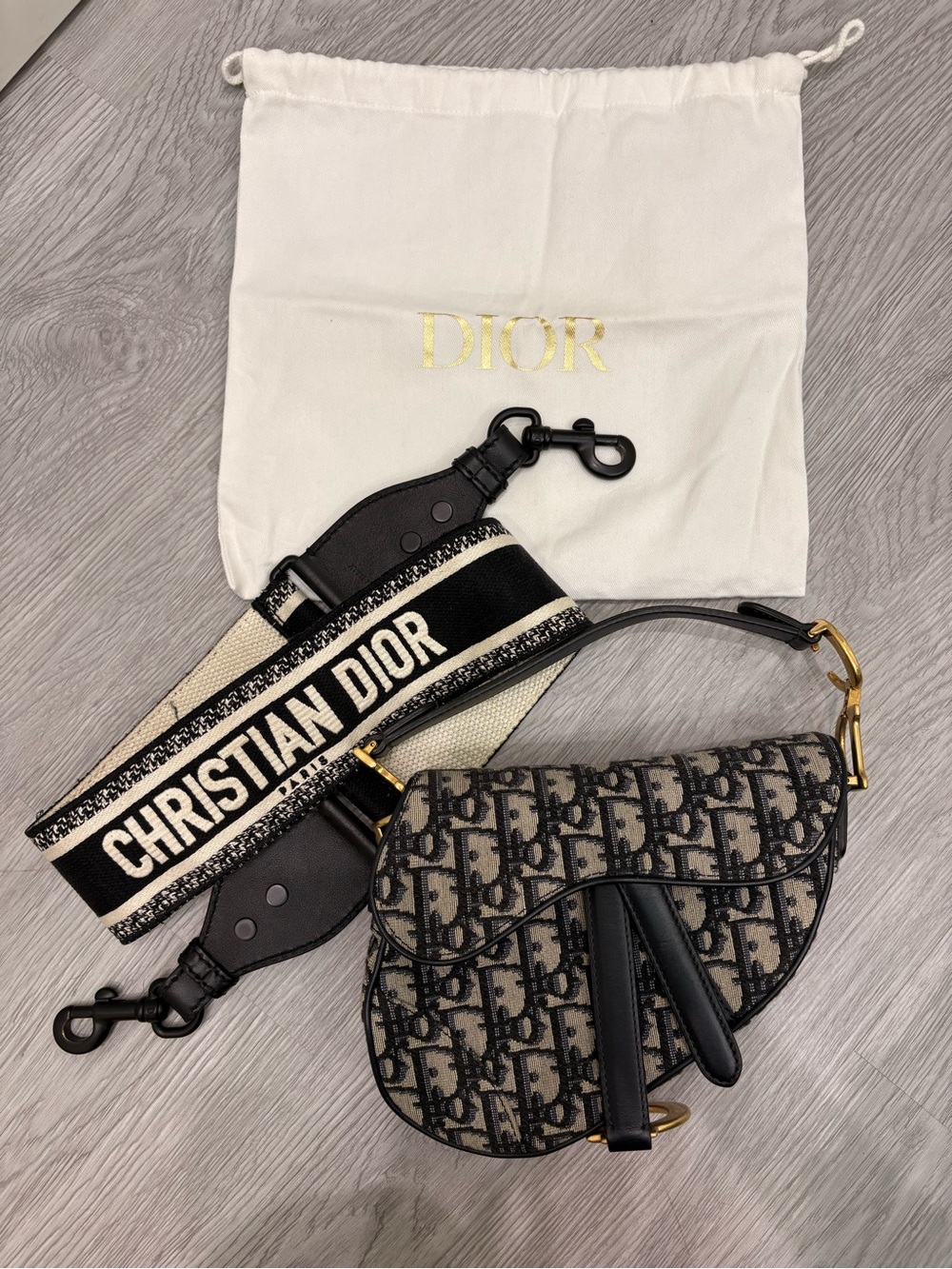 Dior Blue Oblique Canvas Mini Saddle Bag with Christian Dior Strap
